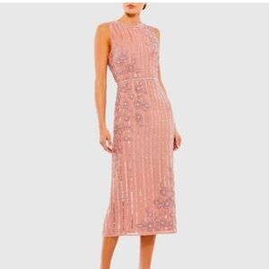 Mac Duggal Pink Embellished Midi Dress